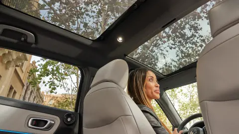 Inside view of the Panoramic glass roof in the Honda HR-V. 