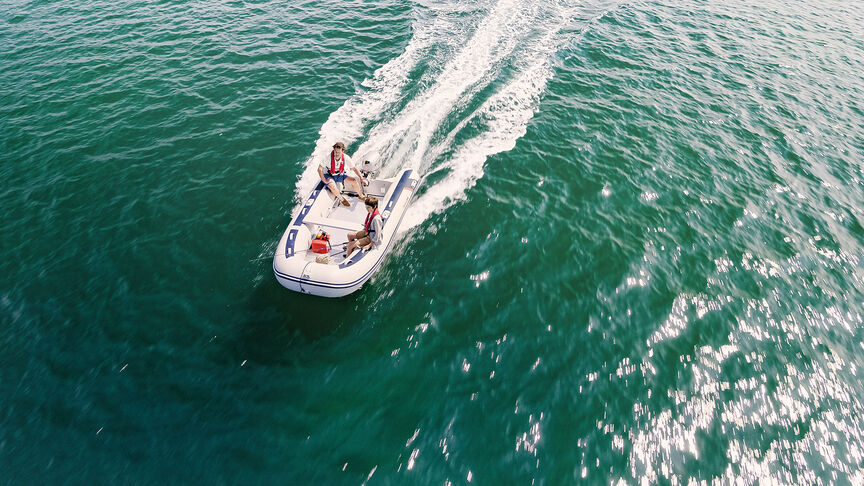 Birds eye view of boat in water