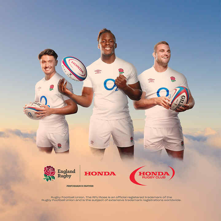 Three England Rugby players celebrating