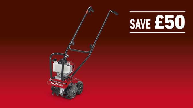 Micro Tiller on a red and black gradient background with Save £50